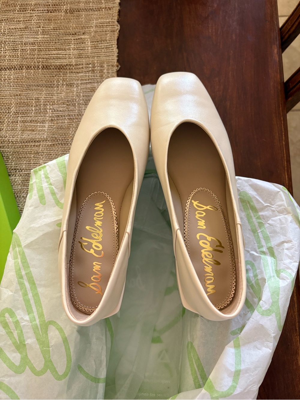 Sam Edelman Cream Square-Toe Ballet Flats